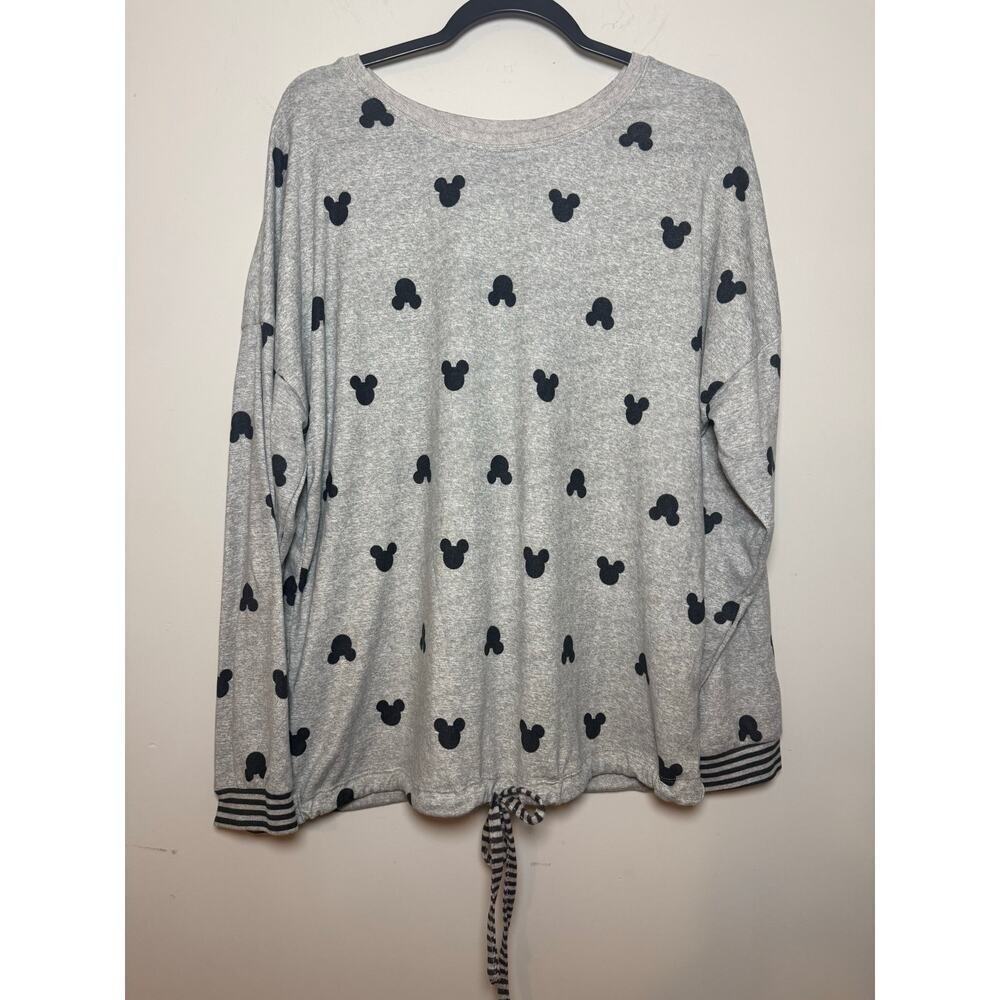 Disney Mickey Mouse Top Grey Cinched Hem Long Sleeve Women XL Disneycore